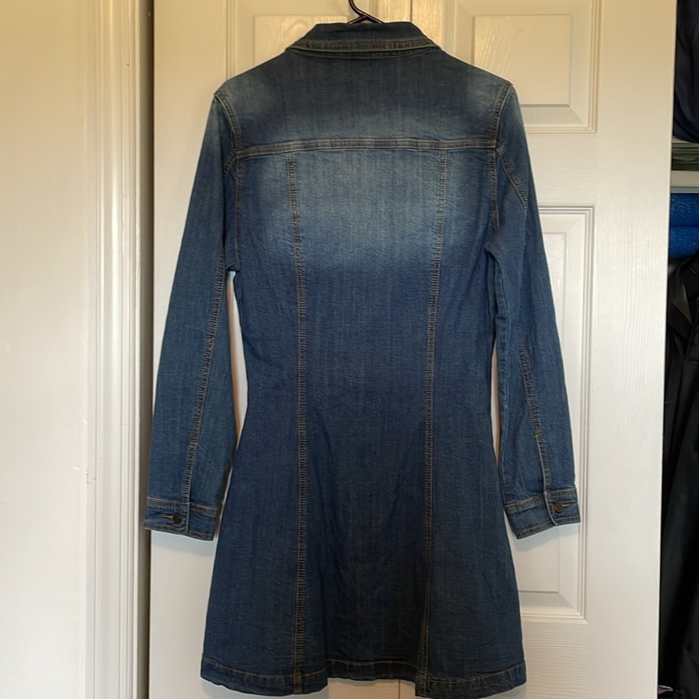 Indigo Rein S distressed denim midi dress/button front/collar/long sleeve/pocket - Picture 9 of 11